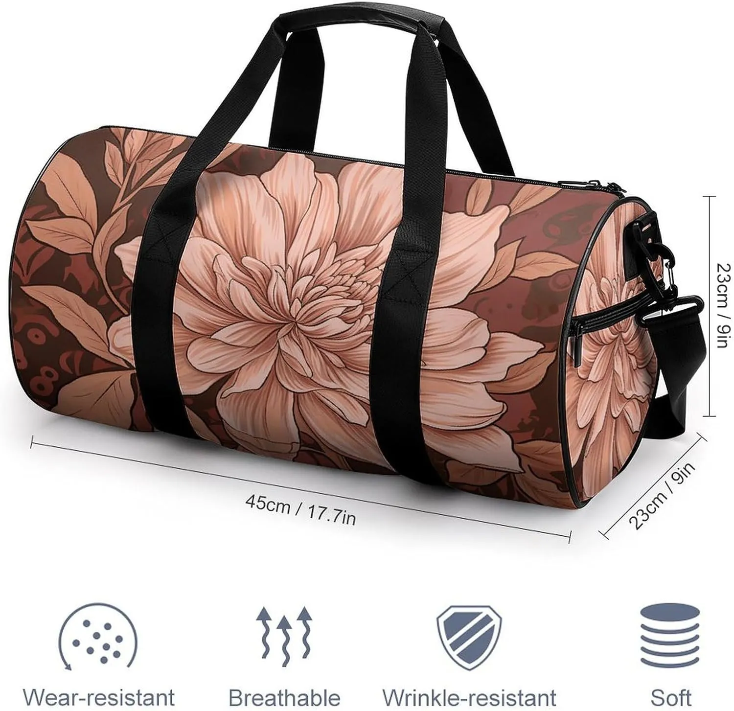 Gym Bag Peach And Brown Duffel Bag for Men Women Overnight Bag with Shoe Compartment Workout Bags