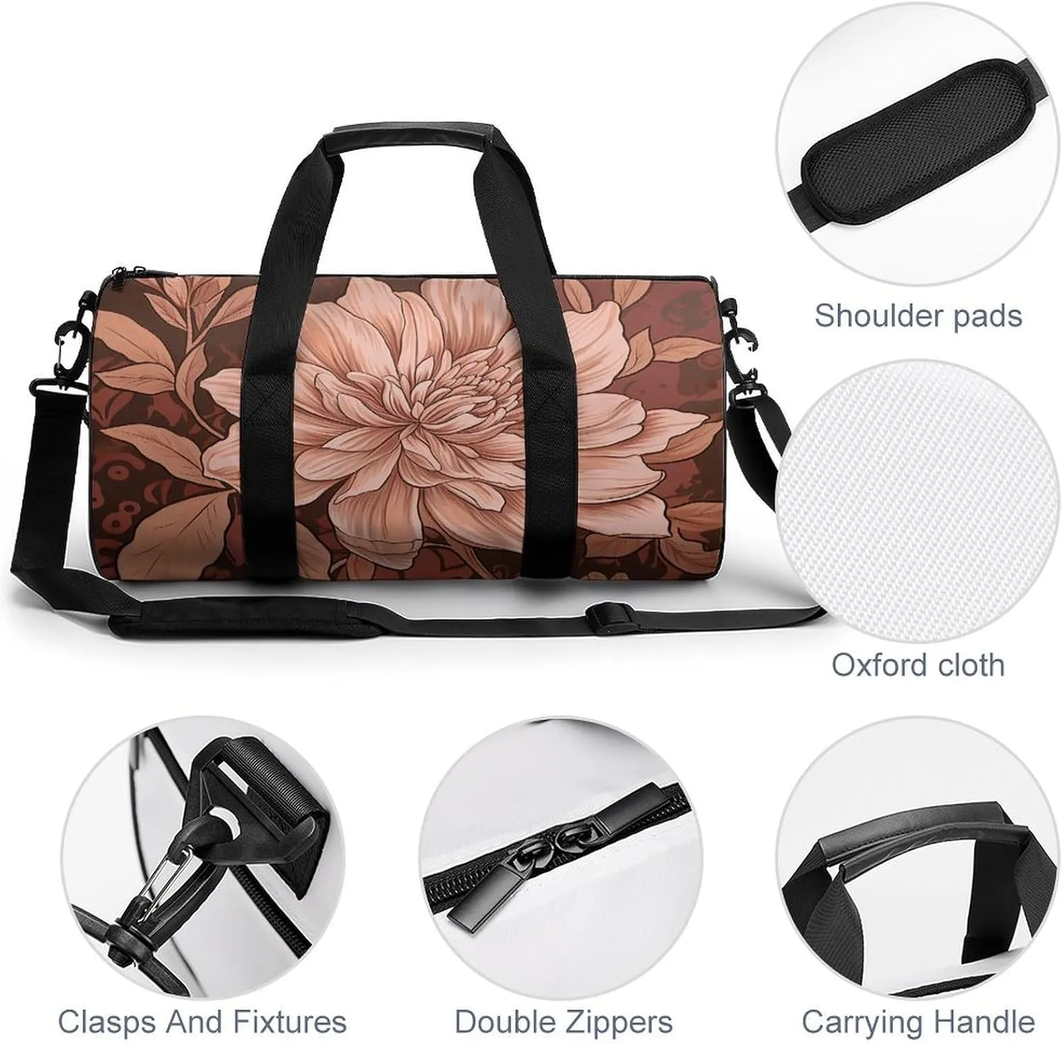 Gym Bag Peach And Brown Duffel Bag for Men Women Overnight Bag with Shoe Compartment Workout Bags