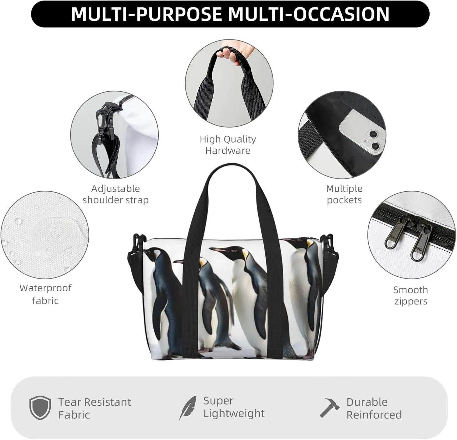 Gym Bag Penguins Duffel Bag for Men Women Travel Overnight Bag with Shoe Compartment Workout Bags