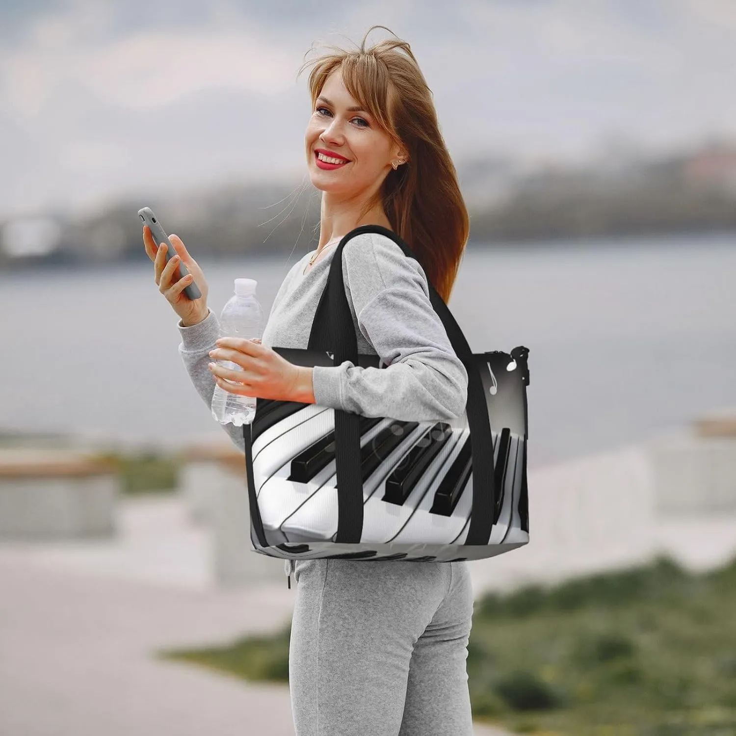 Gym Bag Piano Music Symbol Duffel Bag for Men Women Travel Overnight Bag with Shoe Compartment Workout Bags