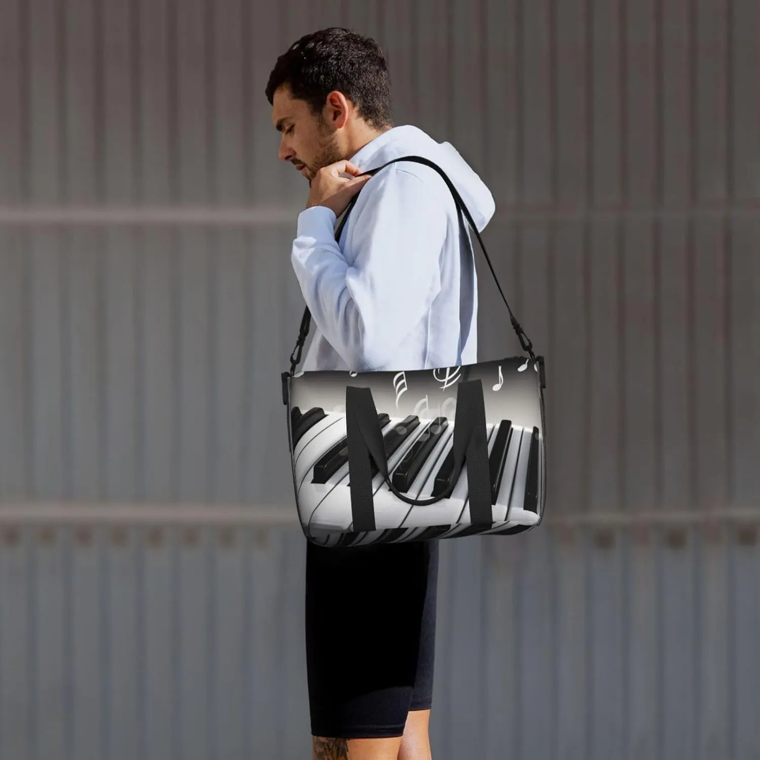 Gym Bag Piano Music Symbol Duffel Bag for Men Women Travel Overnight Bag with Shoe Compartment Workout Bags