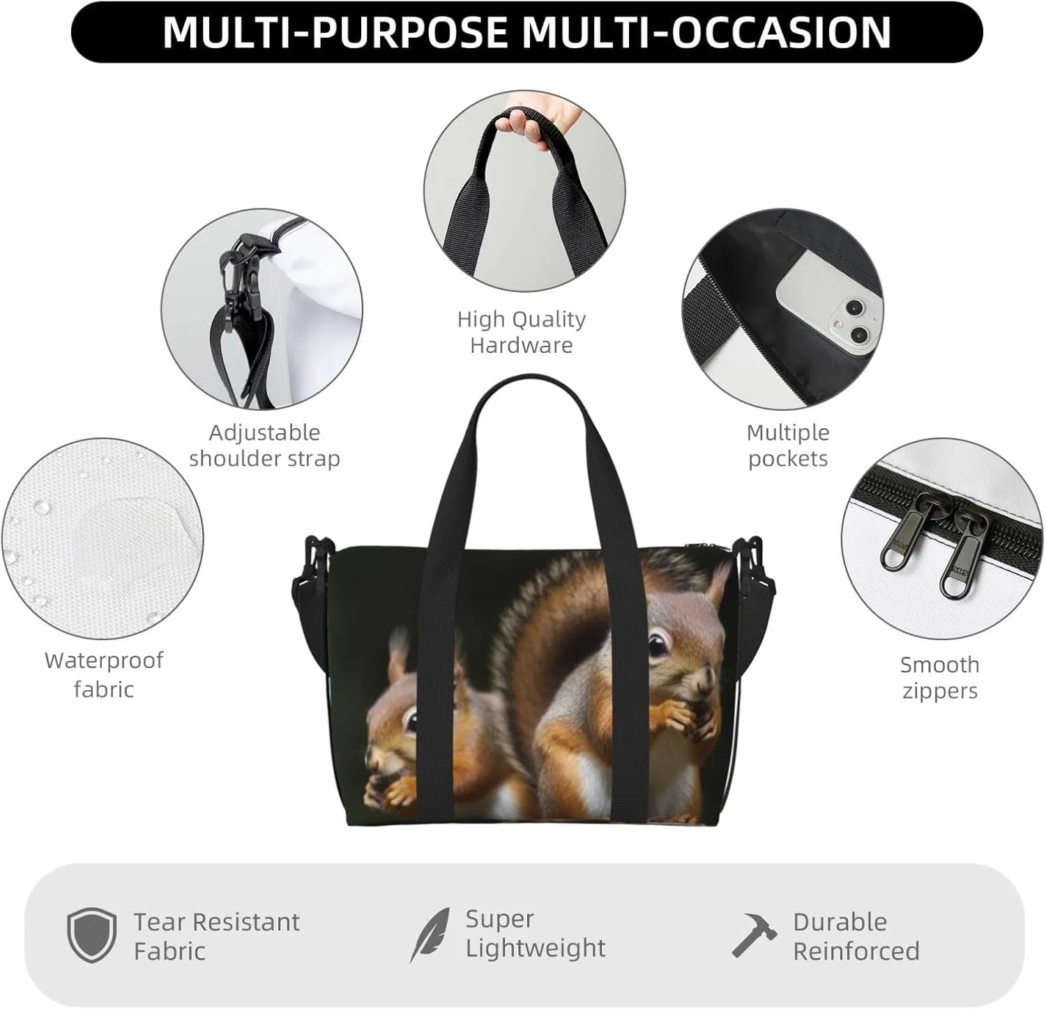 Gym Bag Squirrel Animal Duffel Bag for Men Women Travel Overnight Bag with Shoe Compartment Workout Bags