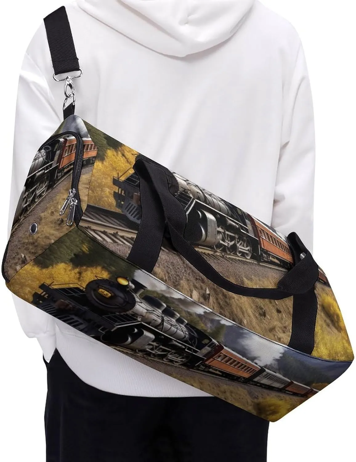 Gym Bag Steam Locomotive Train Duffel Bag for Men Women Overnight Bag with Shoe Compartment Workout Bags