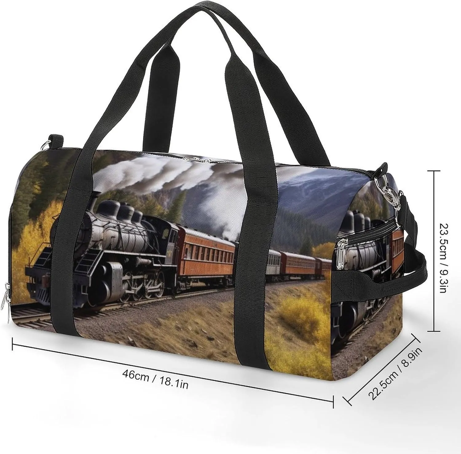 Gym Bag Steam Locomotive Train Duffel Bag for Men Women Overnight Bag with Shoe Compartment Workout Bags