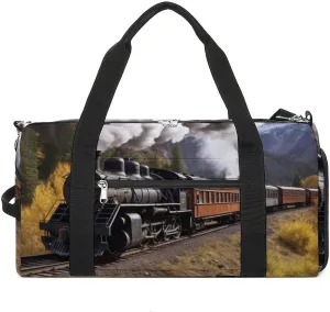 Gym Bag Steam Locomotive Train Duffel Bag for Men Women Overnight Bag with Shoe Compartment Workout Bags