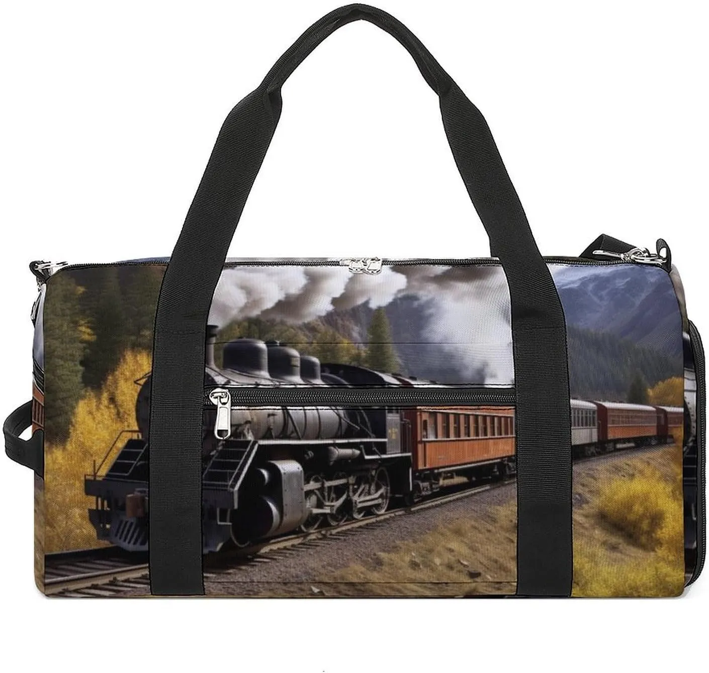 Gym Bag Steam Locomotive Train Duffel Bag for Men Women Overnight Bag with Shoe Compartment Workout Bags