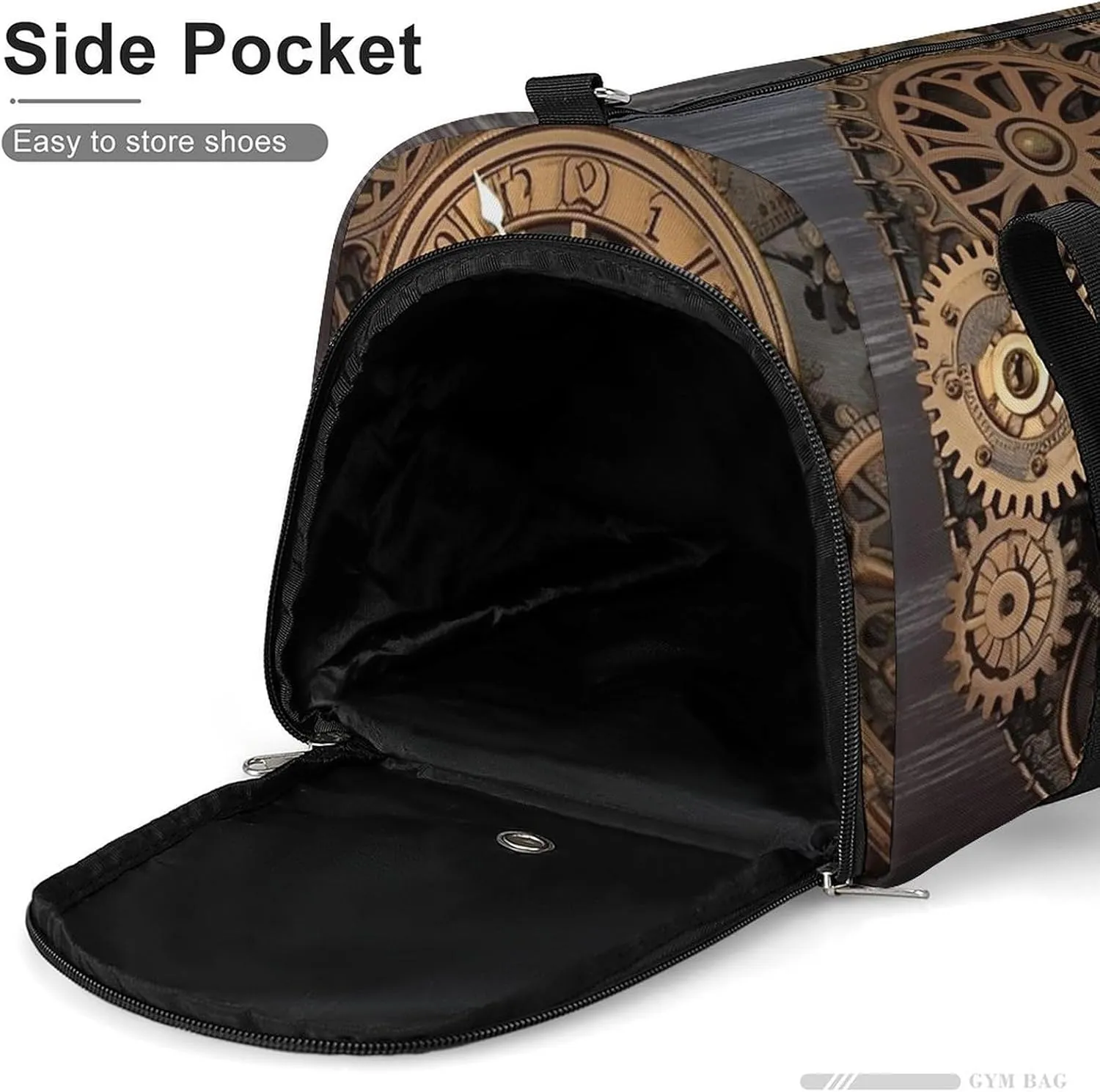 Gym Bag Steampunk Gears Clock Duffel Bag for Men Women Overnight Bag with Shoe Compartment Workout Bags