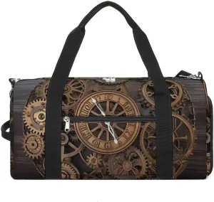Gym Bag Steampunk Gears Clock Duffel Bag for Men Women Overnight Bag with Shoe Compartment Workout Bags