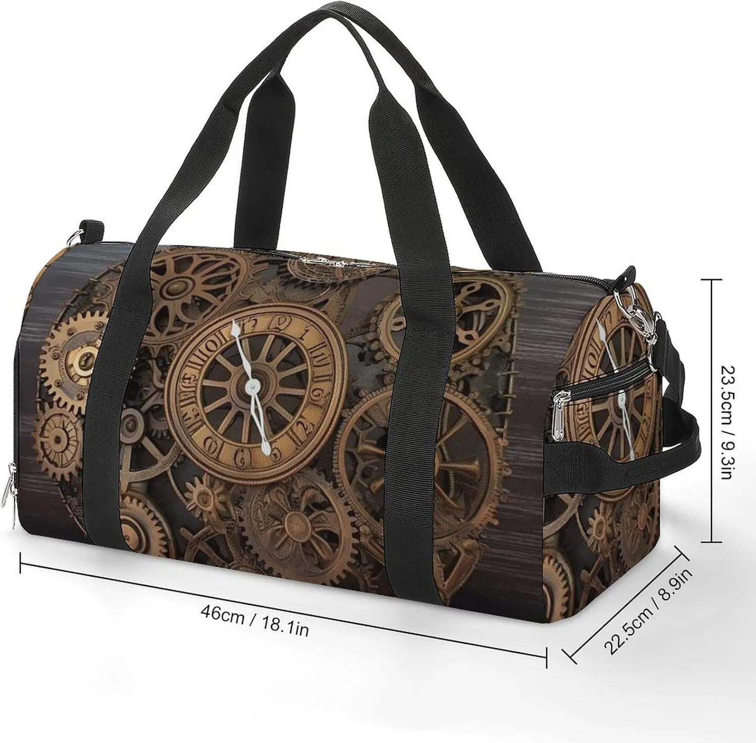 Gym Bag Steampunk Gears Clock Duffel Bag for Men Women Overnight Bag with Shoe Compartment Workout Bags