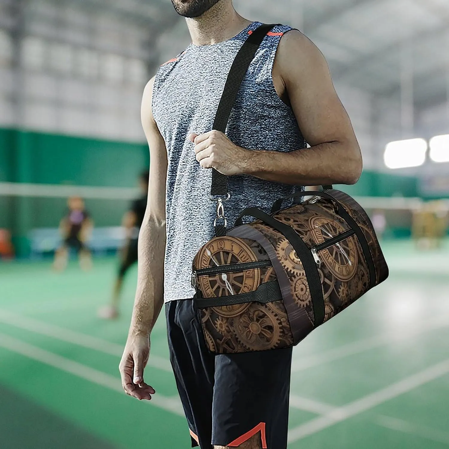 Gym Bag Steampunk Gears Clock Duffel Bag for Men Women Overnight Bag with Shoe Compartment Workout Bags