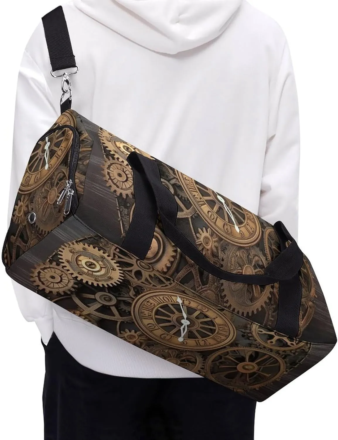 Gym Bag Steampunk Gears Clock Duffel Bag for Men Women Overnight Bag with Shoe Compartment Workout Bags