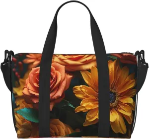 Gym Bag Sunflower and Rose Duffel Bag for Men Women Travel Overnight Bag with Shoe Compartment Workout Bags