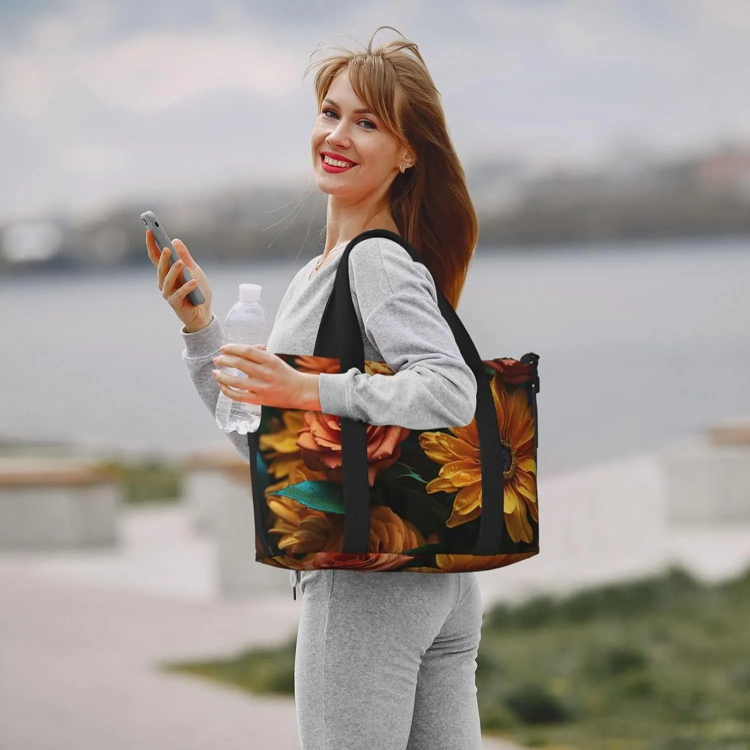 Gym Bag Sunflower and Rose Duffel Bag for Men Women Travel Overnight Bag with Shoe Compartment Workout Bags