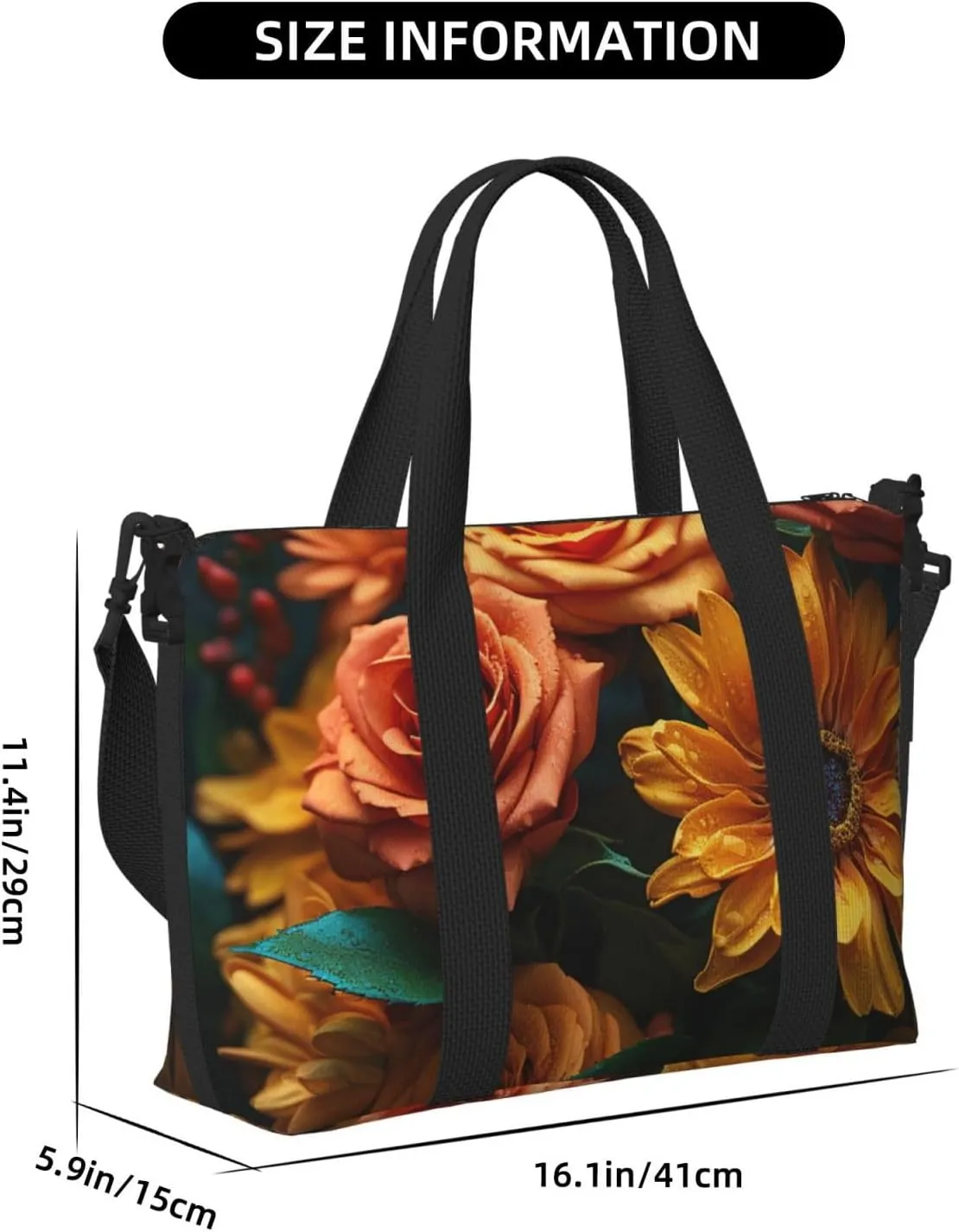 Gym Bag Sunflower and Rose Duffel Bag for Men Women Travel Overnight Bag with Shoe Compartment Workout Bags