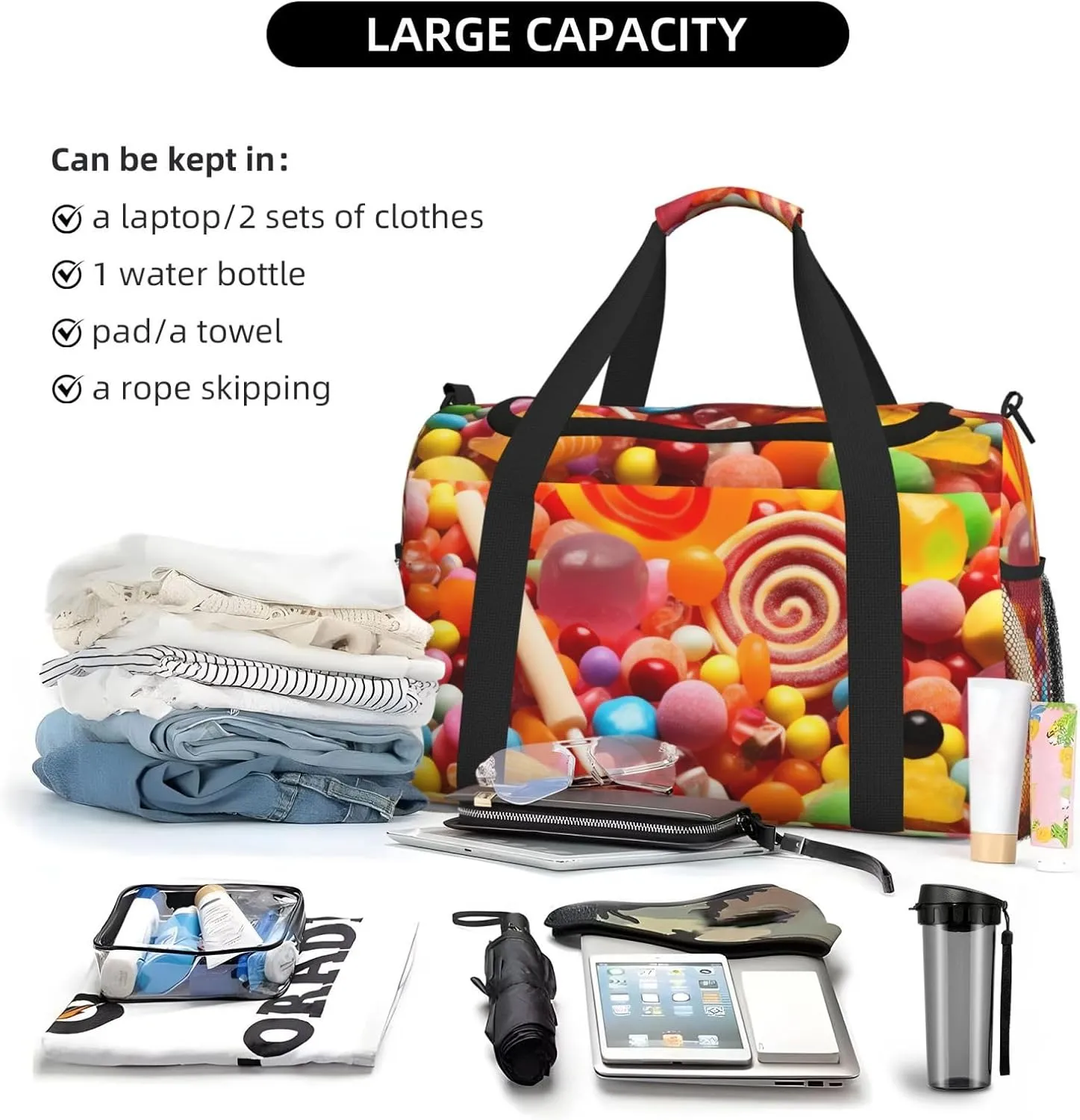 Gym Bag Sweet Candies Duffel Bag for Men Women Travel Overnight Bag with Shoe Compartment Workout Bags