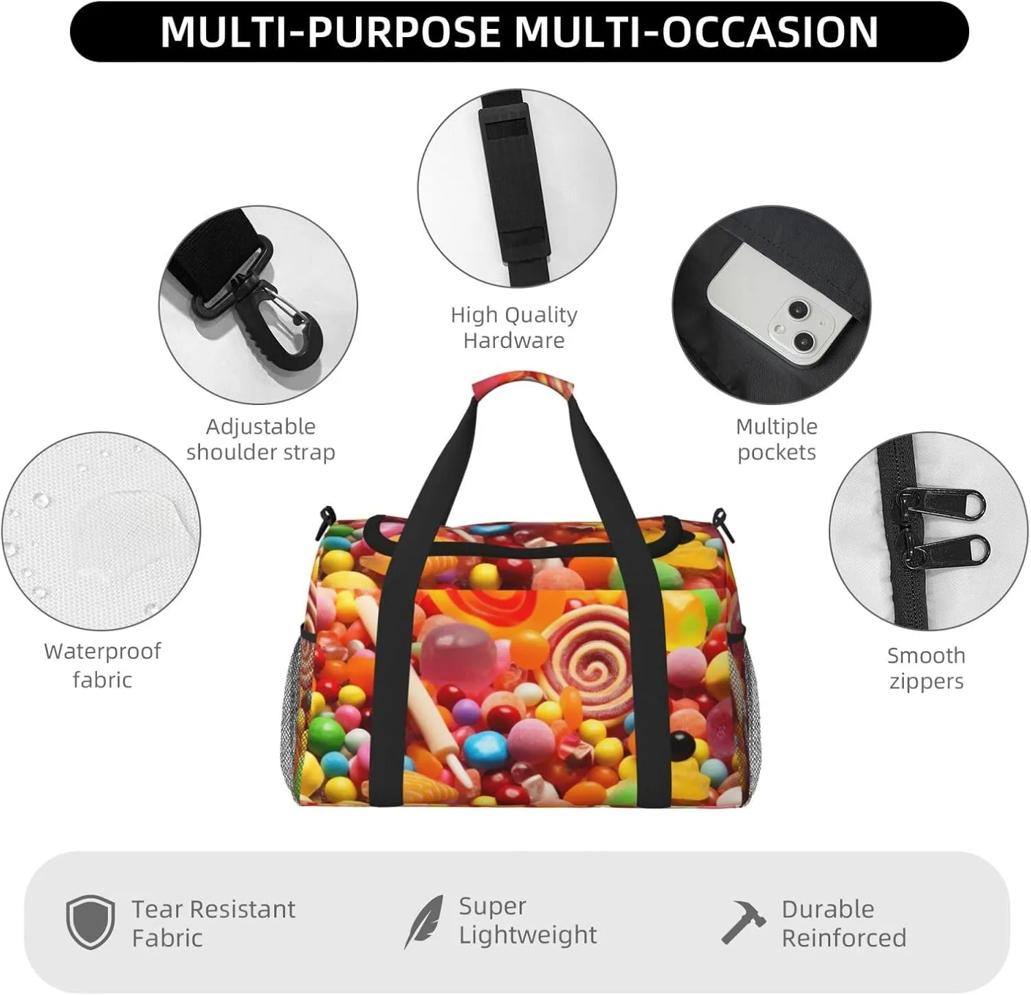 Gym Bag Sweet Candies Duffel Bag for Men Women Travel Overnight Bag with Shoe Compartment Workout Bags