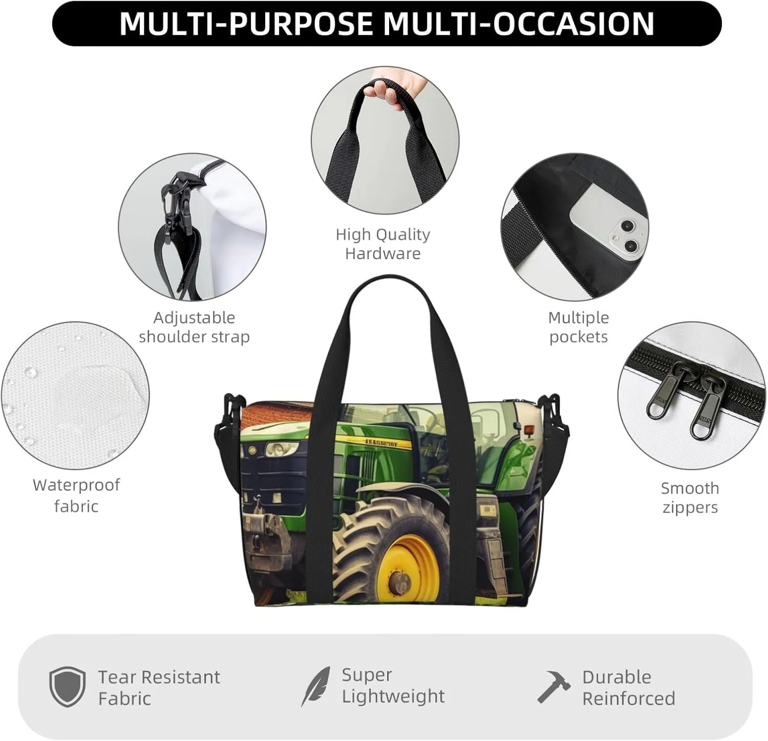 Gym Bag Tractor Theme Duffel Bag for Men Women Travel Overnight Bag with Shoe Compartment Workout Bags