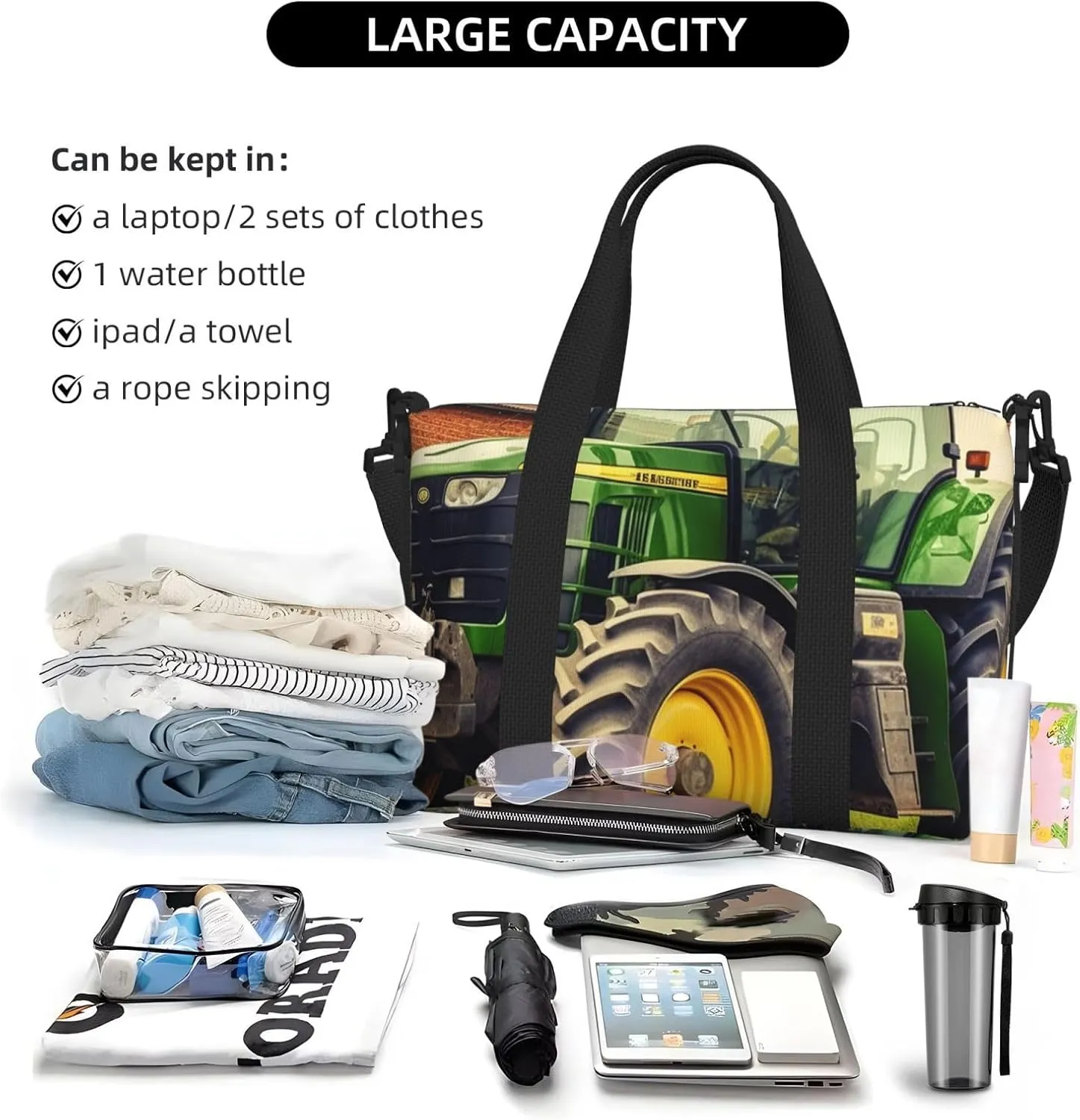 Gym Bag Tractor Theme Duffel Bag for Men Women Travel Overnight Bag with Shoe Compartment Workout Bags