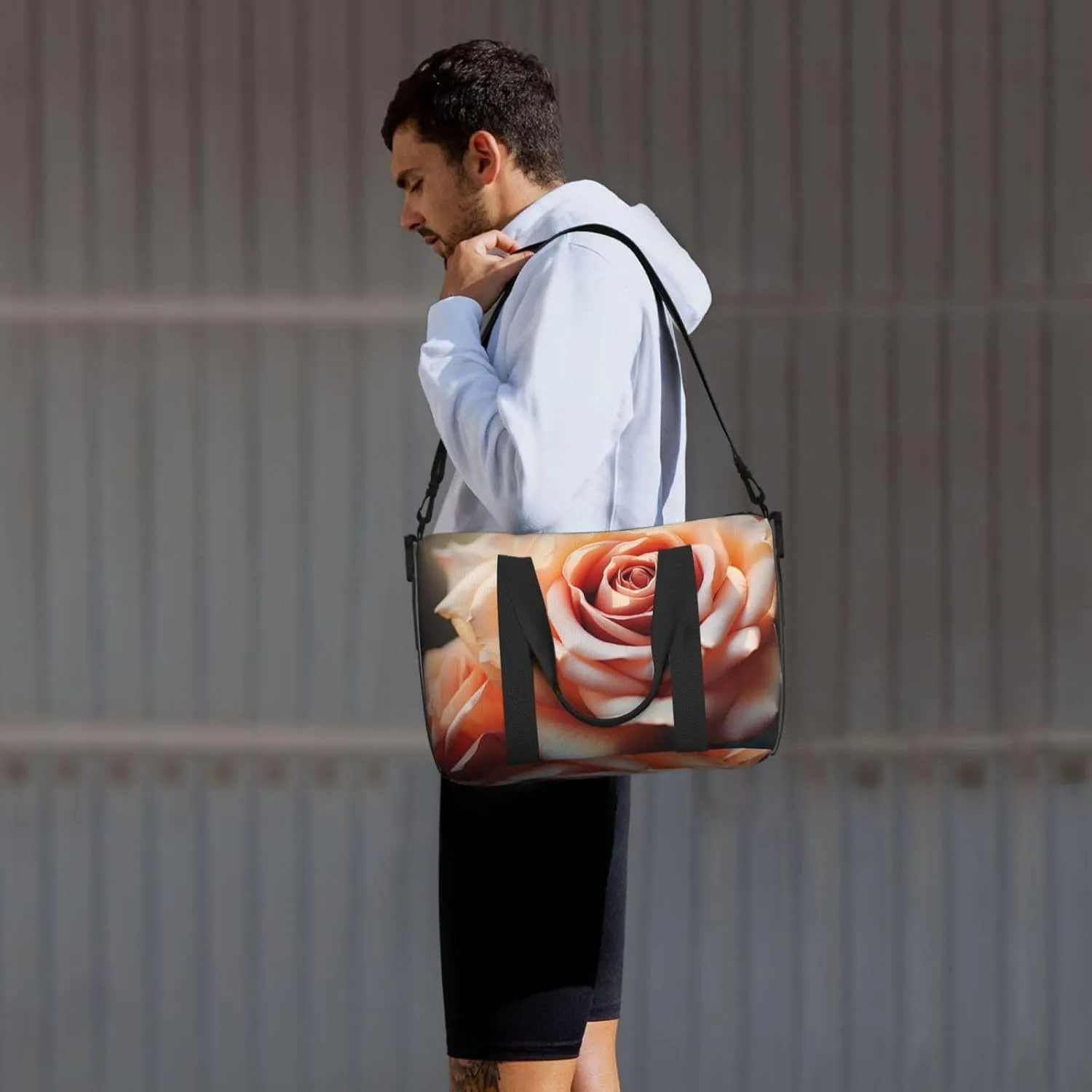 Gym Bag Vintage Rose Blooms Duffel Bag for Men Women Travel Overnight Bag with Shoe Compartment Workout Bags