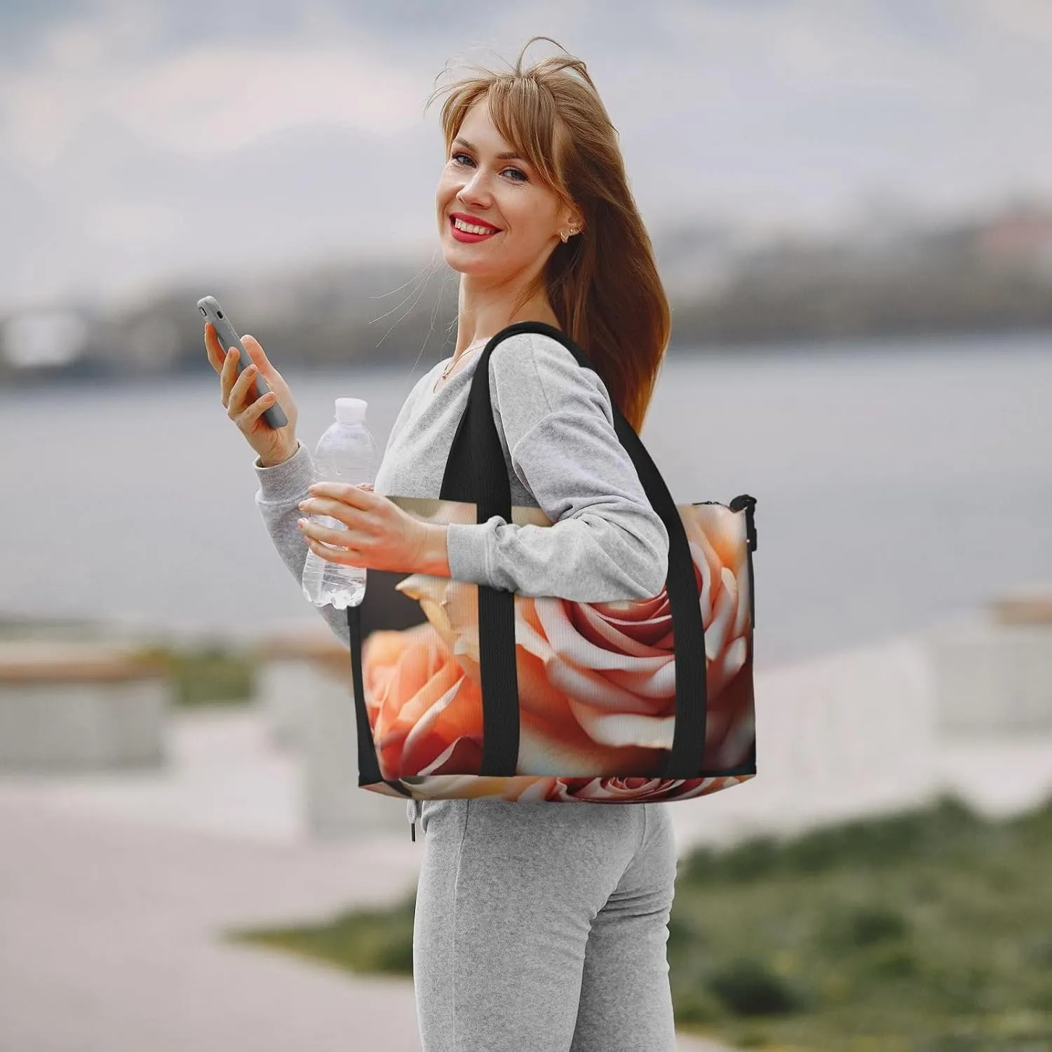 Gym Bag Vintage Rose Blooms Duffel Bag for Men Women Travel Overnight Bag with Shoe Compartment Workout Bags
