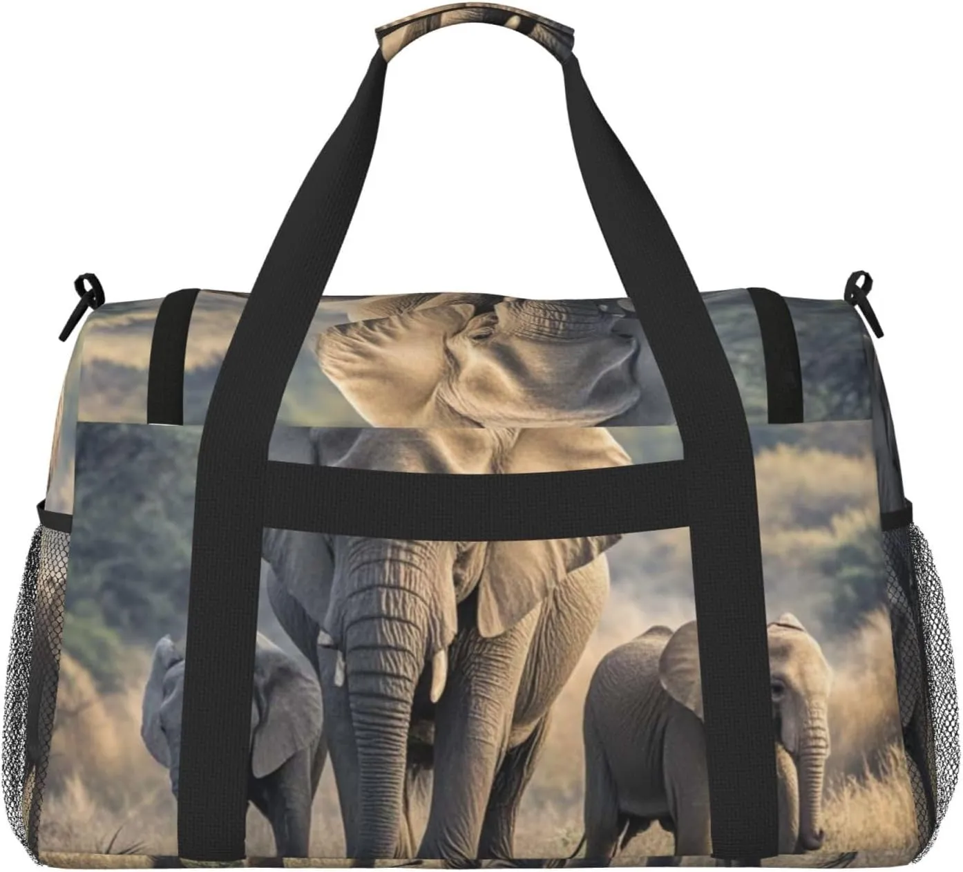 Gym Bag Walking elephants mother and baby Duffel Bag for Men Women Travel Overnight Bag with Shoe Compartment Workout Bags