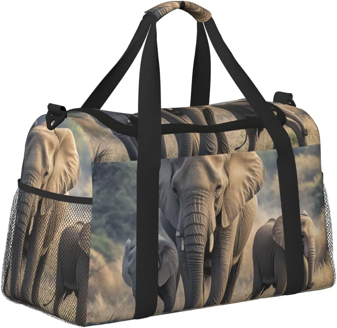 Gym Bag Walking elephants mother and baby Duffel Bag for Men Women Travel Overnight Bag with Shoe Compartment Workout Bags