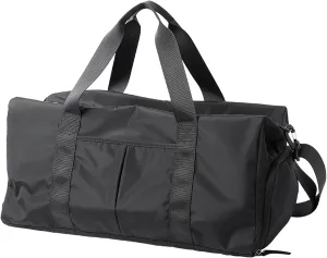 Gym Bag Waterproof Shoe Compartment Travel Duffel Bag Overnight Weekend Personalized Sports Bag Black for Men and Women