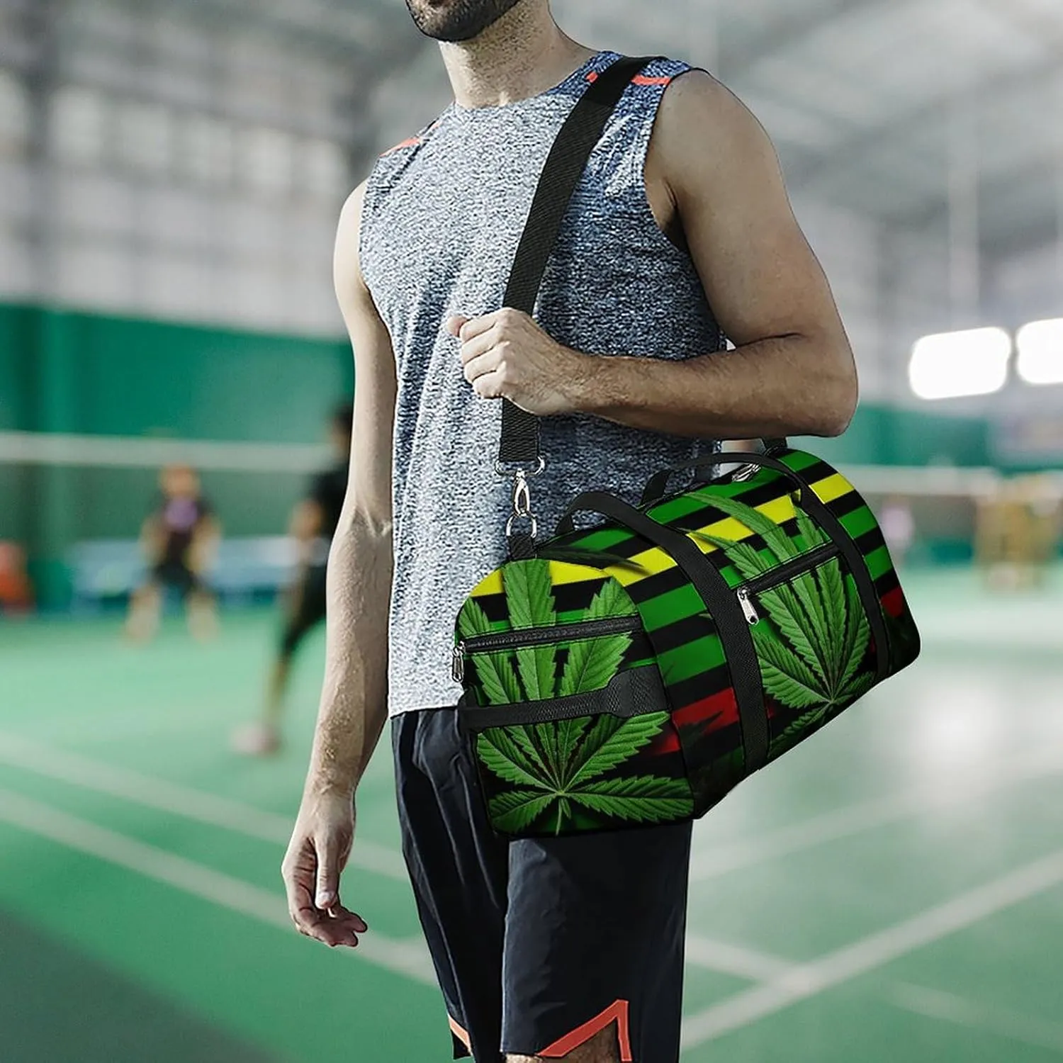 Gym Bag Weed Striped Duffel Bag for Men Women Overnight Bag with Shoe Compartment Workout Bags