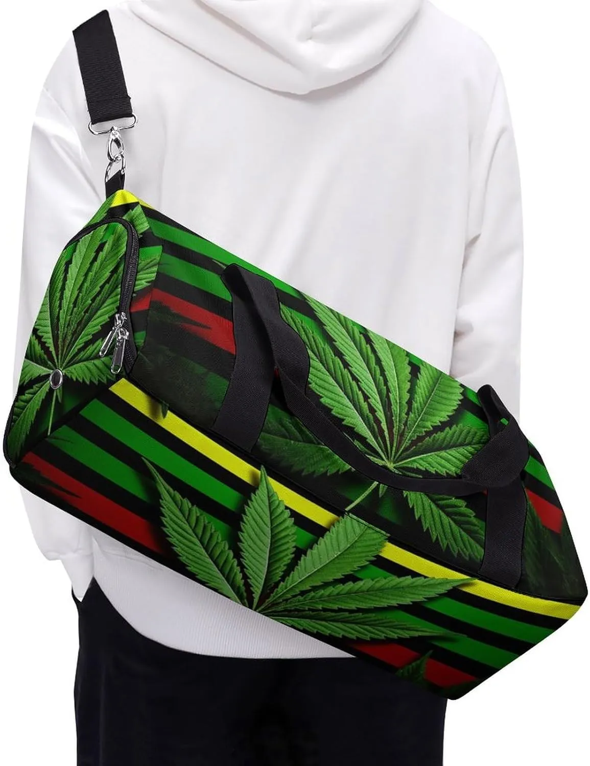 Gym Bag Weed Striped Duffel Bag for Men Women Overnight Bag with Shoe Compartment Workout Bags