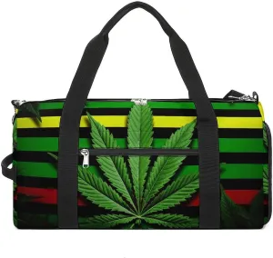 Gym Bag Weed Striped Duffel Bag for Men Women Overnight Bag with Shoe Compartment Workout Bags