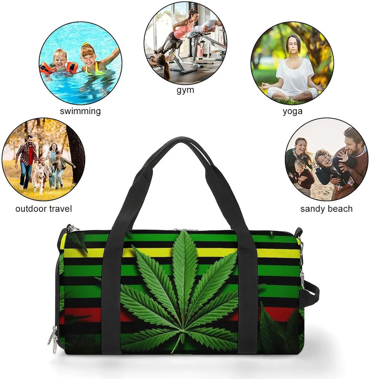 Gym Bag Weed Striped Duffel Bag for Men Women Overnight Bag with Shoe Compartment Workout Bags
