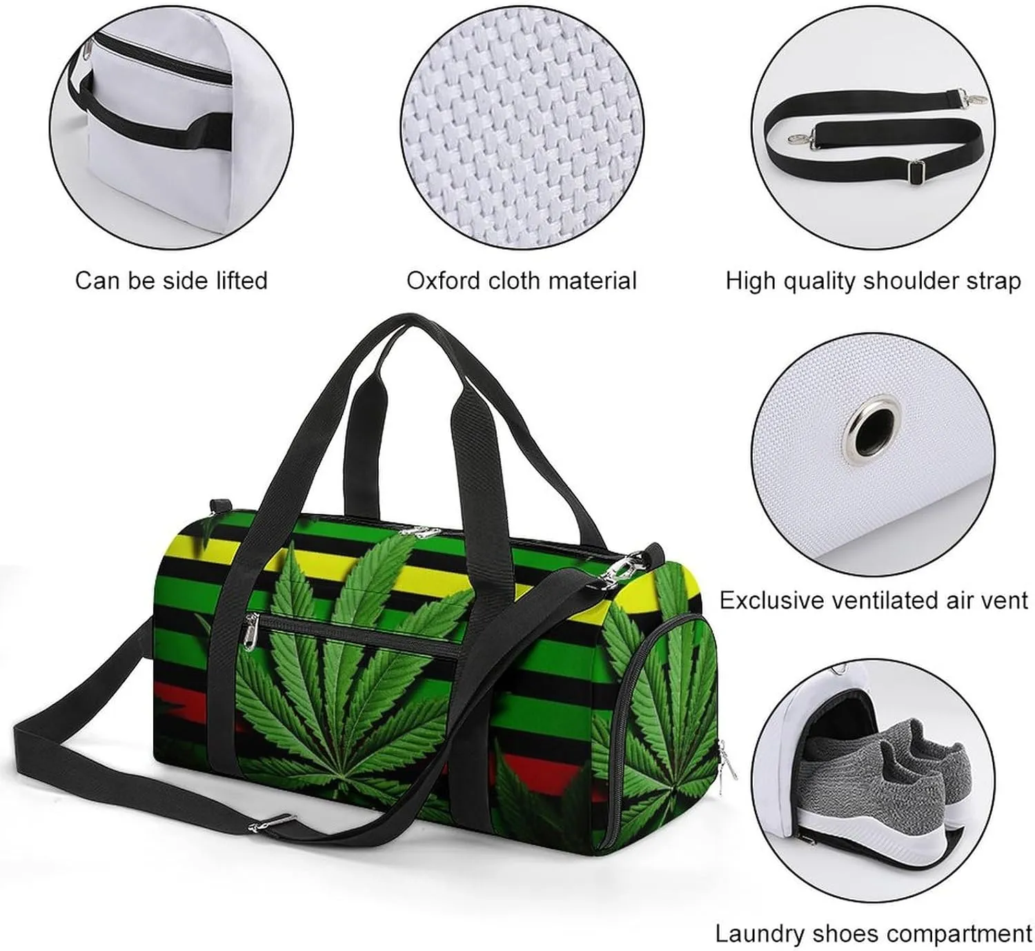 Gym Bag Weed Striped Duffel Bag for Men Women Overnight Bag with Shoe Compartment Workout Bags