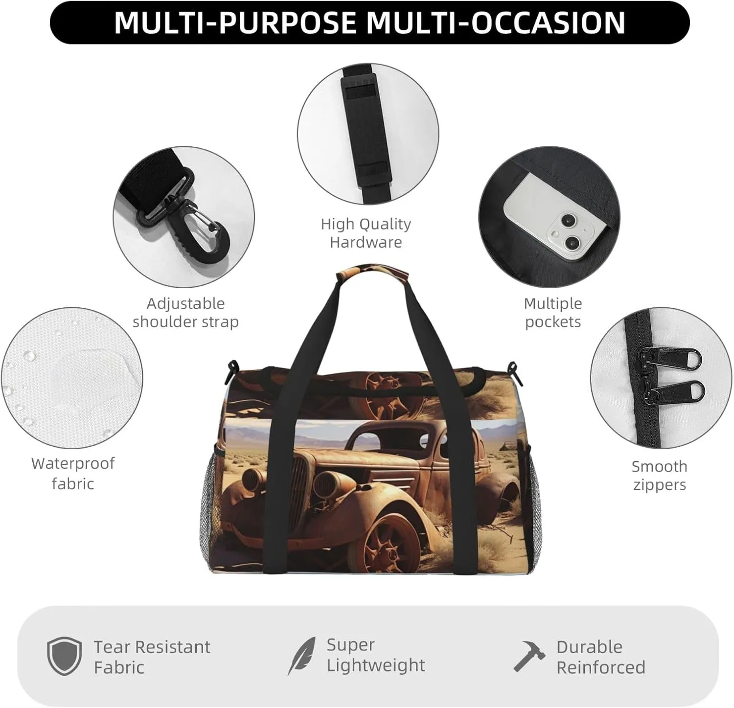 Gym Bag Wheels Abandoned in The Desert Duffel Bag for Men Women Travel Overnight Bag with Shoe Compartment Workout Bags