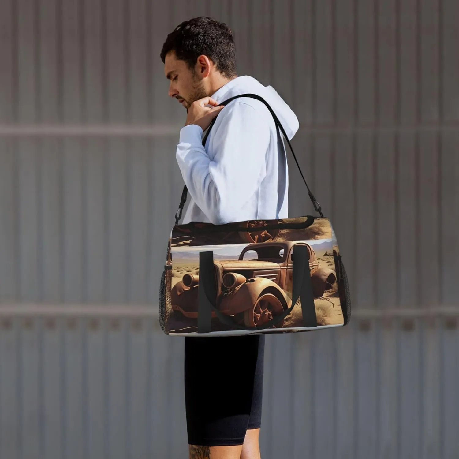 Gym Bag Wheels Abandoned in The Desert Duffel Bag for Men Women Travel Overnight Bag with Shoe Compartment Workout Bags
