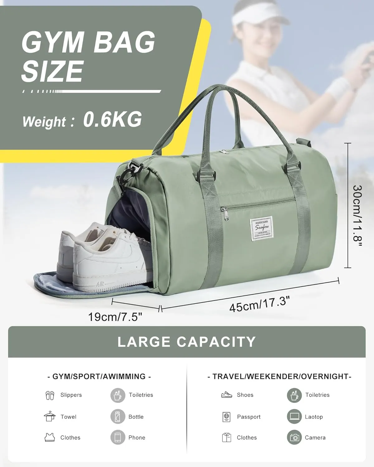 Gym Bag Womens Mens with Shoes Compartment and Wet Pocket Travel Duffel Bag for Women for Plane Sport Gym Tote Bags Swimming Yoga Waterproof Weekend Overnight Carry on Bag Hospital Holdalls