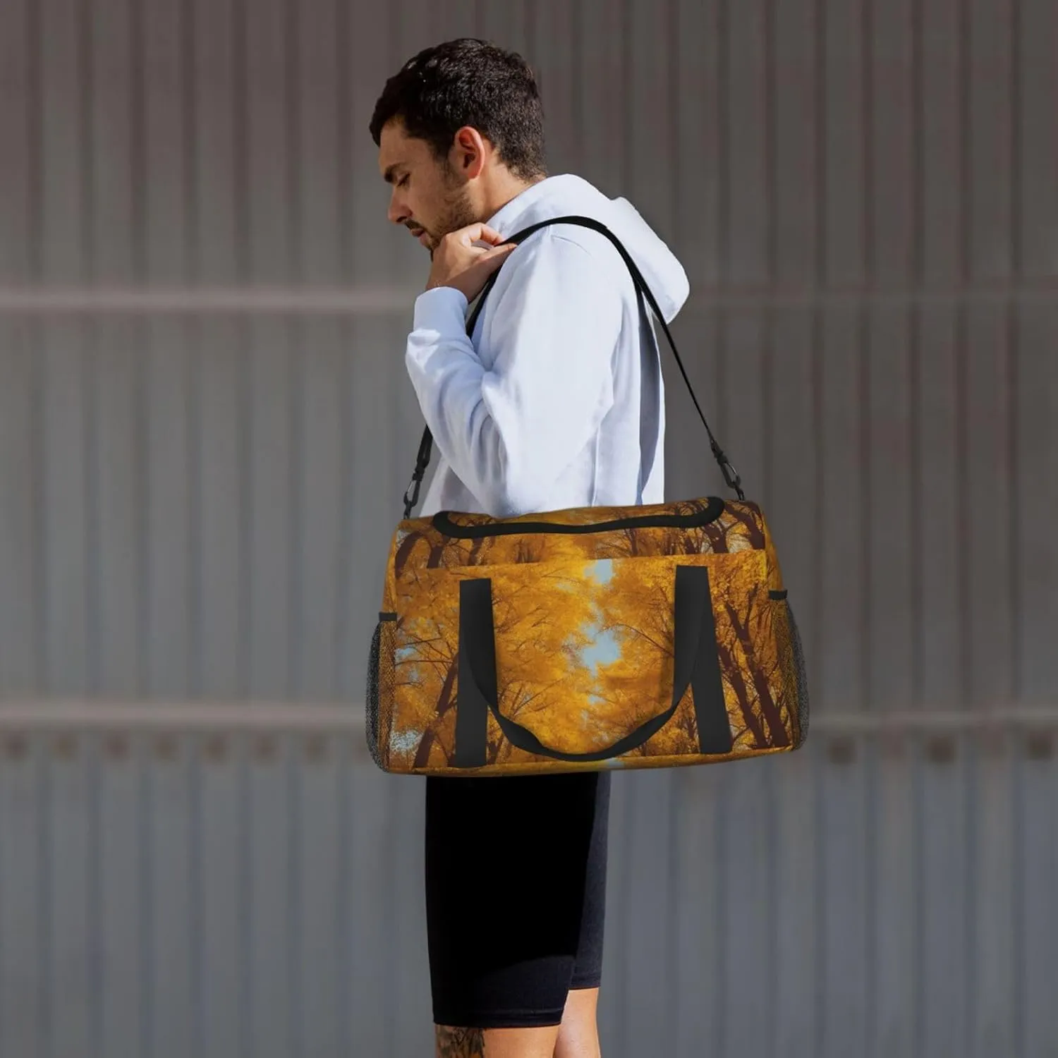 Gym Bag Yellow Trees in Autumn Duffel Bag for Men Women Travel Overnight Bag with Shoe Compartment Workout Bags