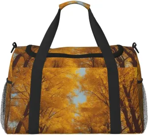 Gym Bag Yellow Trees in Autumn Duffel Bag for Men Women Travel Overnight Bag with Shoe Compartment Workout Bags