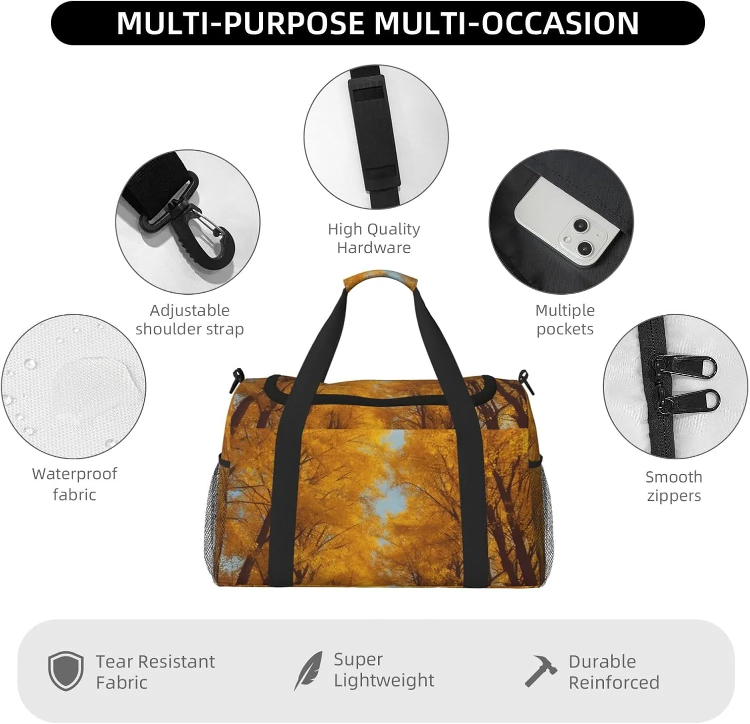 Gym Bag Yellow Trees in Autumn Duffel Bag for Men Women Travel Overnight Bag with Shoe Compartment Workout Bags