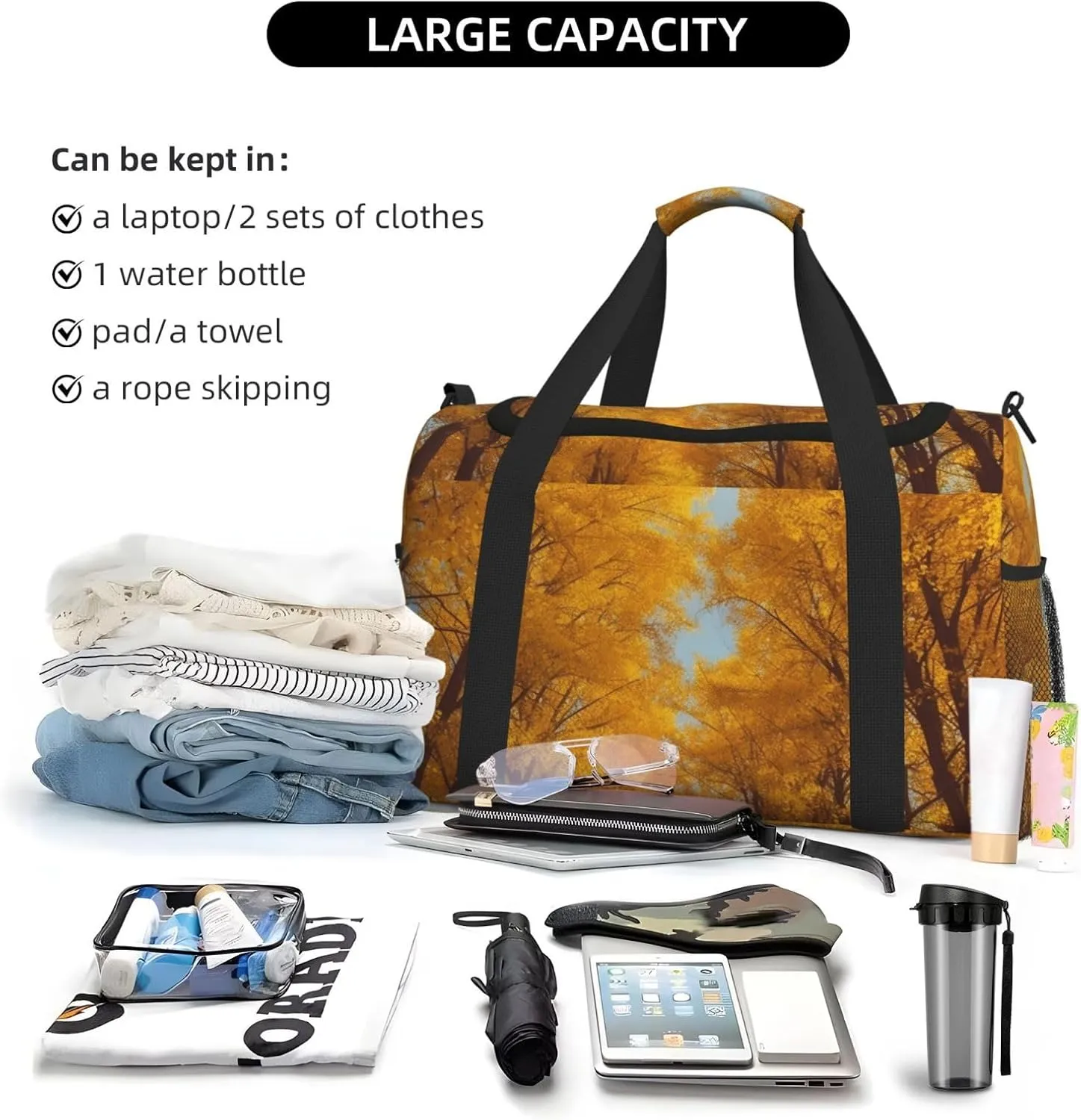 Gym Bag Yellow Trees in Autumn Duffel Bag for Men Women Travel Overnight Bag with Shoe Compartment Workout Bags