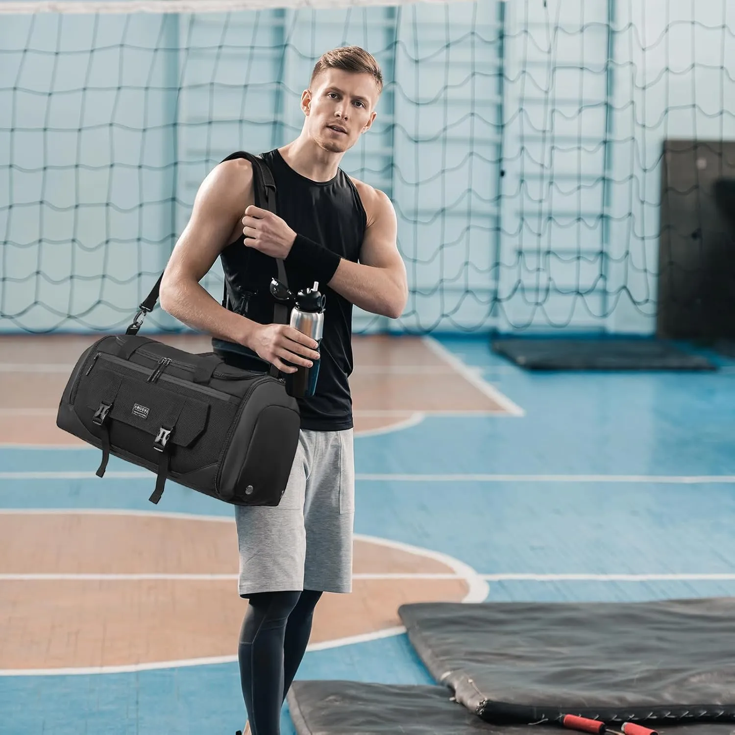 Gym Bags For Men & Women With Shoes Compartment And Wet Pocket, Sports Duffle Bag, Workout Bags For Gym Swimming Yoga,Waterproof Weekend Overnight Carry On Bag A-TG-001-Black