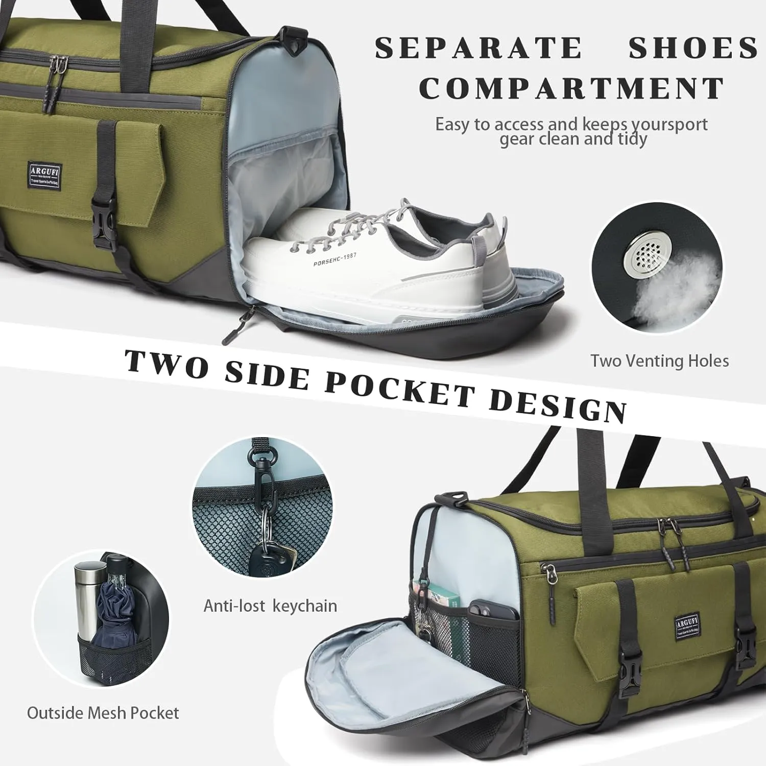 Gym Bags For Men & Women With Shoes Compartment And Wet Pocket, Sports Duffle Bag, Workout Bags For Gym Swimming Yoga,Waterproof Weekend Overnight Carry On Bag A-TG-002-Green