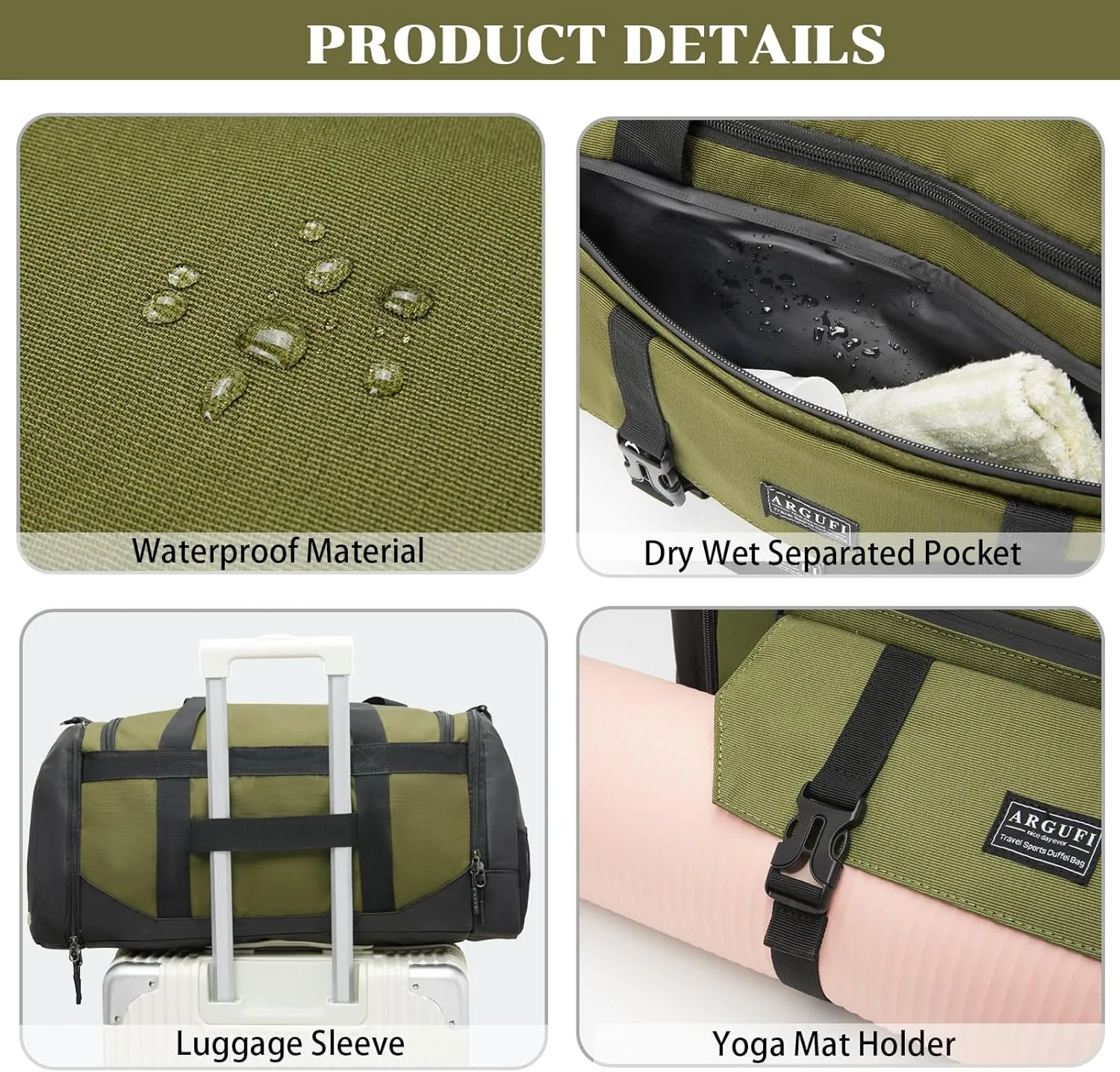 Gym Bags For Men & Women With Shoes Compartment And Wet Pocket, Sports Duffle Bag, Workout Bags For Gym Swimming Yoga,Waterproof Weekend Overnight Carry On Bag A-TG-002-Green