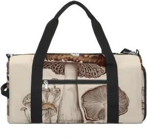 Gym Bags for Men Women Vintage Mushrooms Drawing Duffle Bag Travel Overnight Bag with Shoe Compartment Tote Bags
