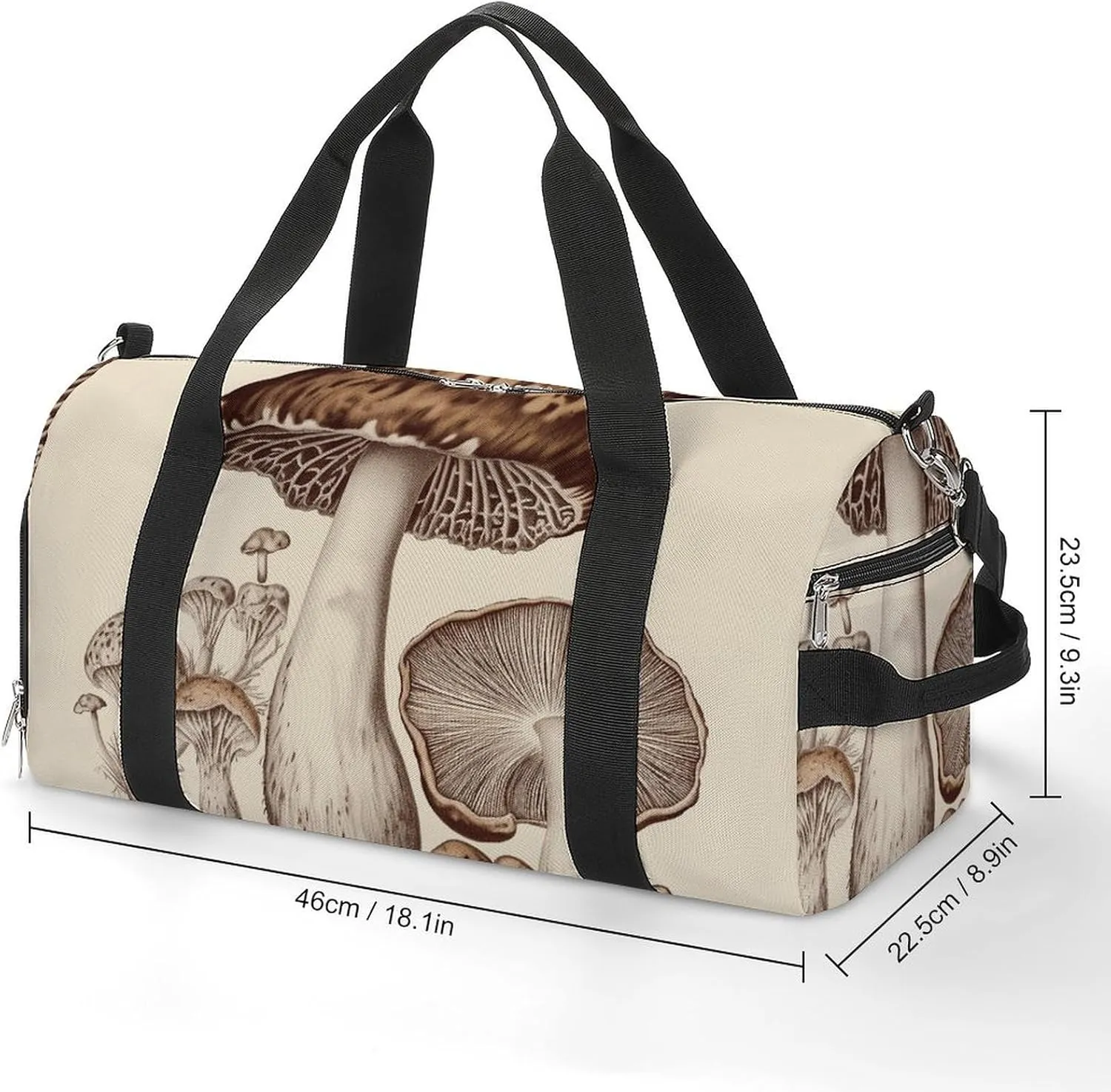 Gym Bags for Men Women Vintage Mushrooms Drawing Duffle Bag Travel Overnight Bag with Shoe Compartment Tote Bags