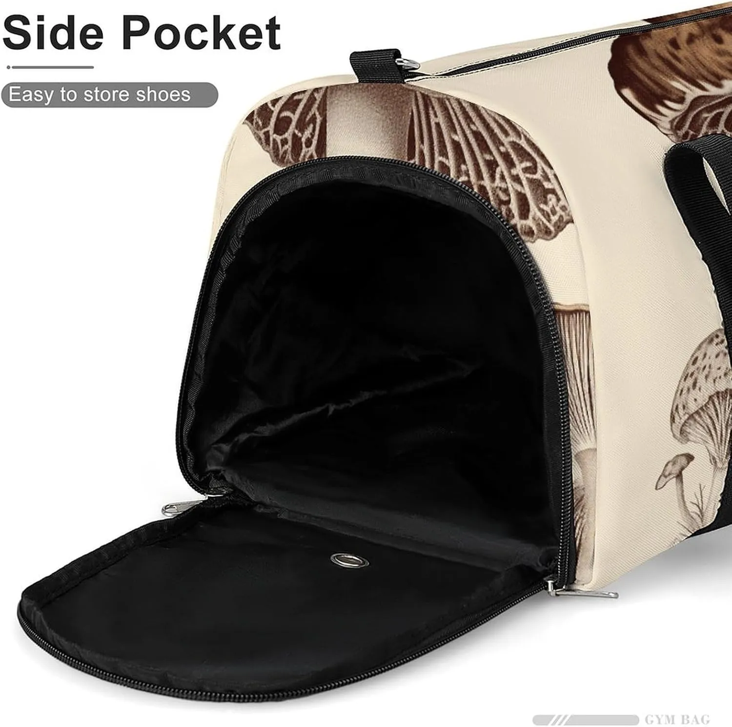 Gym Bags for Men Women Vintage Mushrooms Drawing Duffle Bag Travel Overnight Bag with Shoe Compartment Tote Bags