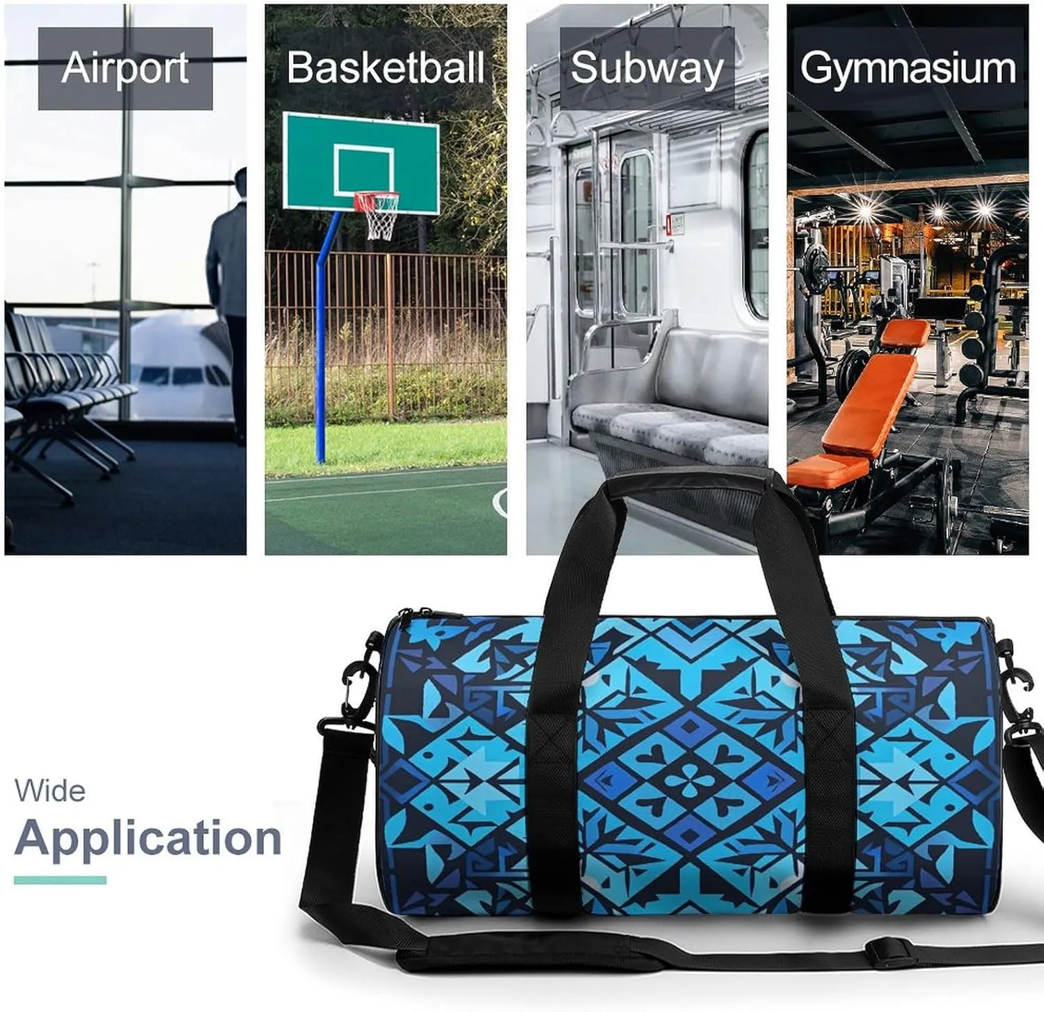 Gym Bags Small Blue Polynesian Maori Tribal Pattern Duffel Bag Overnight Bag with Shoe Compartment Carryon Bag for Men Women
