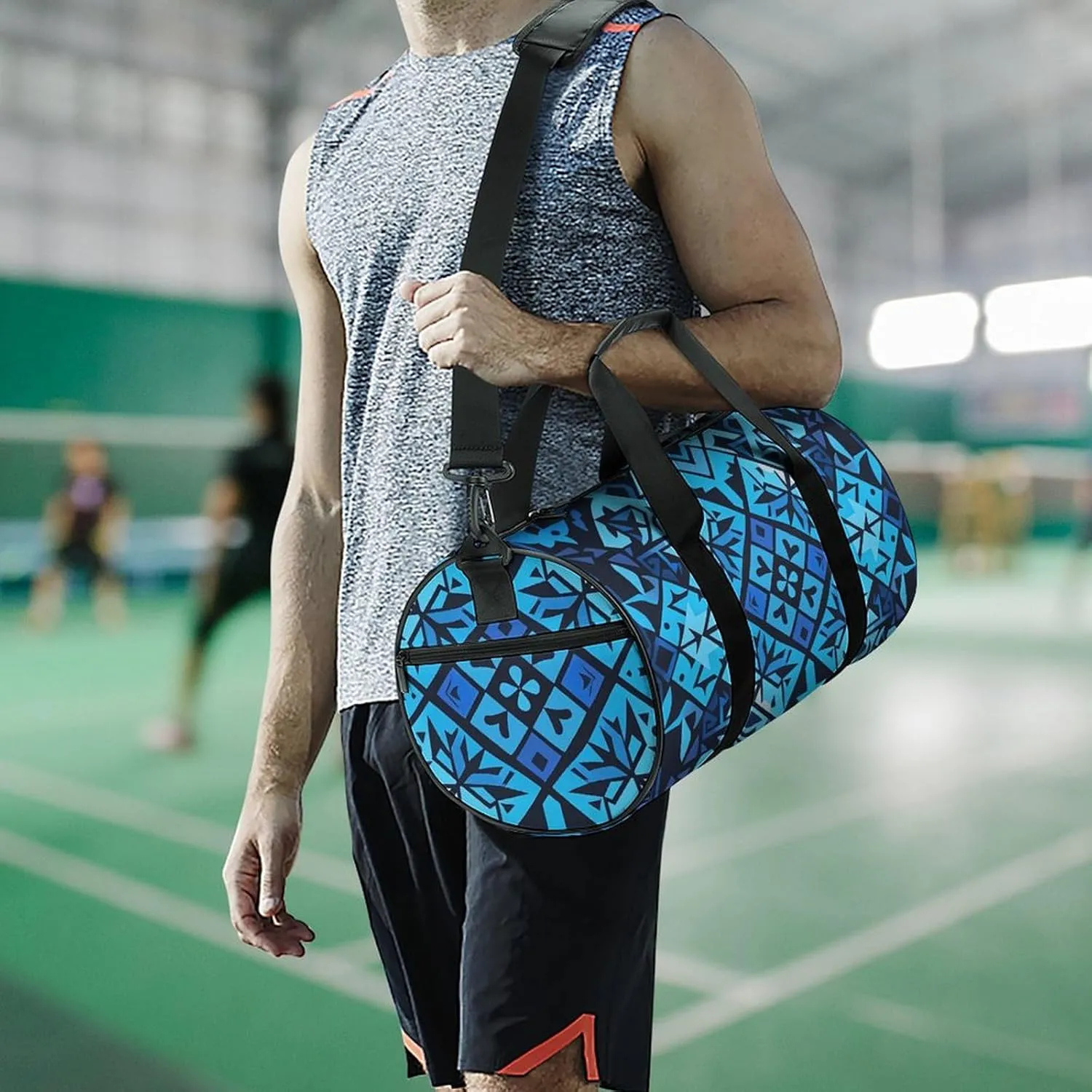 Gym Bags Small Blue Polynesian Maori Tribal Pattern Duffel Bag Overnight Bag with Shoe Compartment Carryon Bag for Men Women