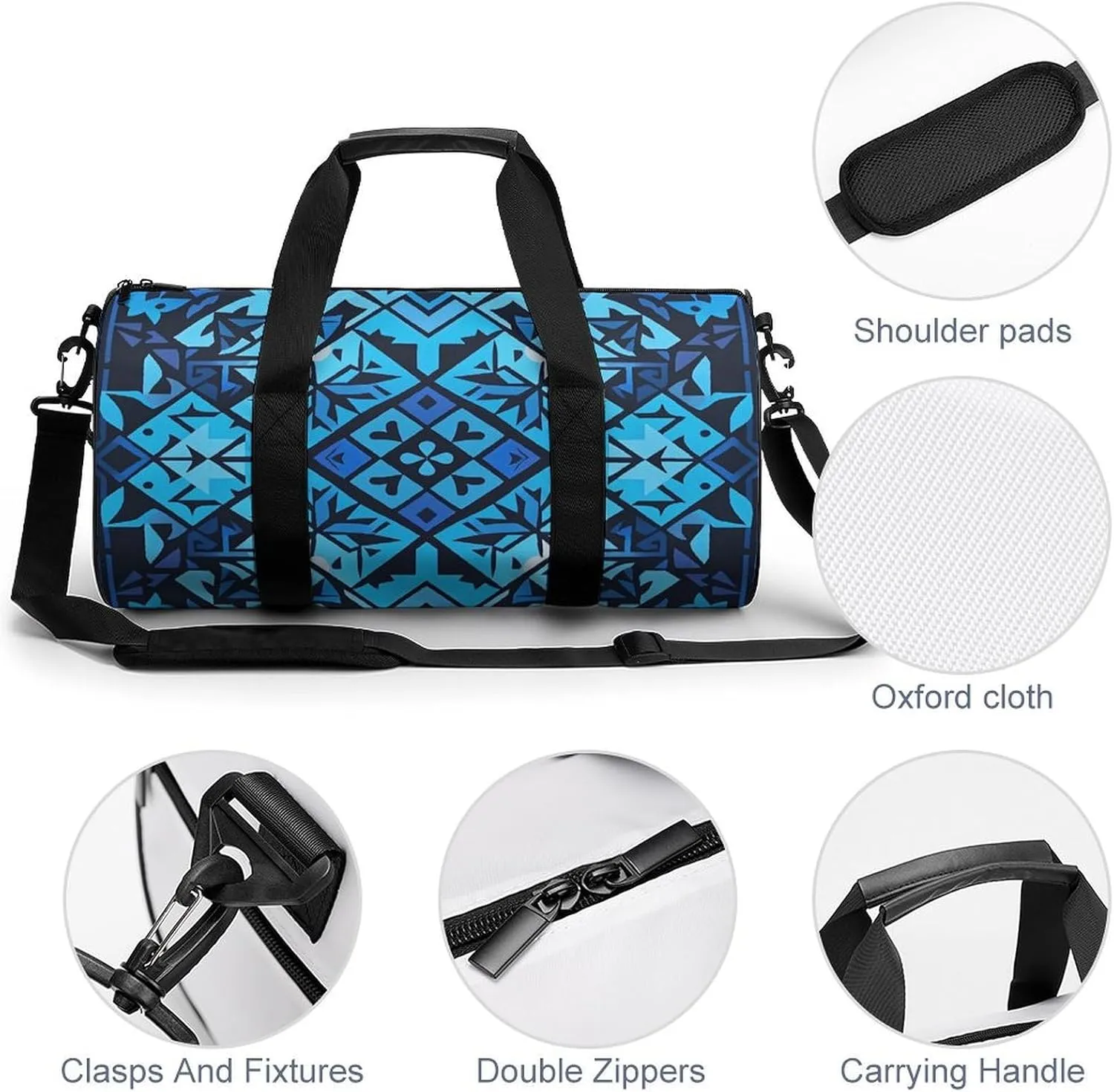 Gym Bags Small Blue Polynesian Maori Tribal Pattern Duffel Bag Overnight Bag with Shoe Compartment Carryon Bag for Men Women