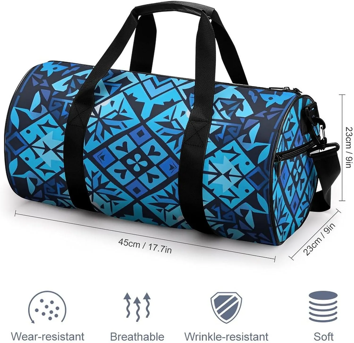 Gym Bags Small Blue Polynesian Maori Tribal Pattern Duffel Bag Overnight Bag with Shoe Compartment Carryon Bag for Men Women