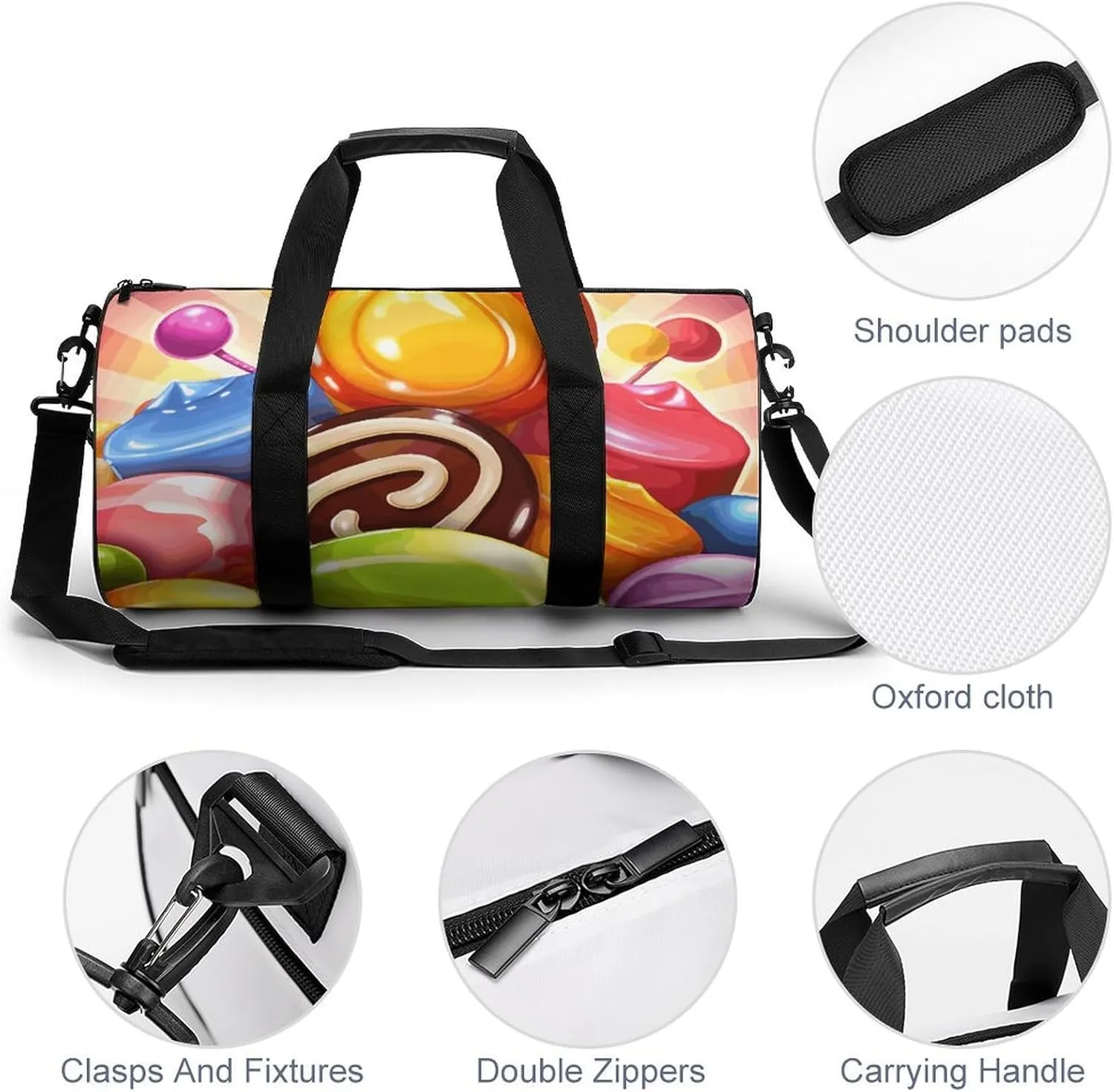 Gym Bags Small Cartoon Candy Duffel Bag Overnight Bag with Shoe Compartment Carryon Bag for Men Women